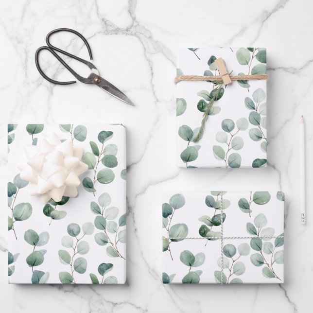Watercolor Elegant Greenery Eucalyptus Leaves  Wrapping Paper Sheet (Front)