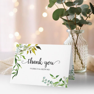 Watercolor Elegant Greenery Wedding Thank You Card