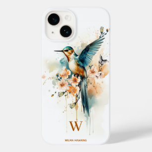 Watercolor Elegant Hummingbird Monogram With Name Case-Mate iPhone 14 Case