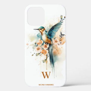 Watercolor Elegant Hummingbird Monogram With Name iPhone 12 Case