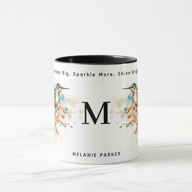 Watercolor Elegant Hummingbird Monogram With Name Mug (Center)