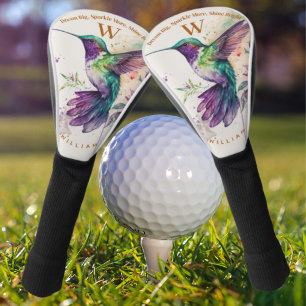 Watercolor Elegant Hummingbird With Custom Name  Golf Head Cover