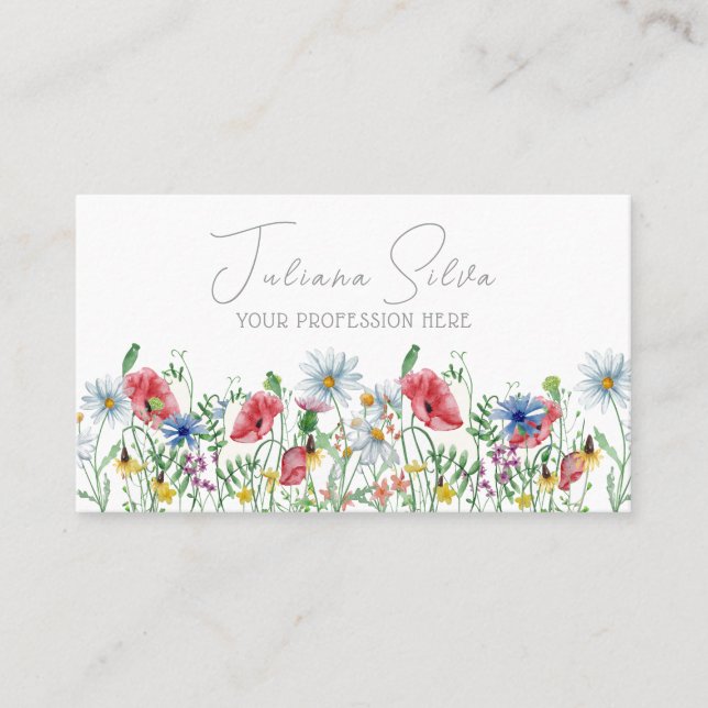 Watercolor Elegant Illustrative Floral with QR Business Card (Front)