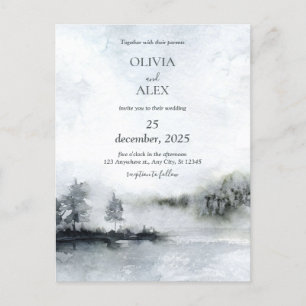 Watercolor elegant in winter Wedding invitation Postcard