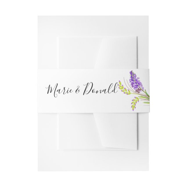 Watercolor Elegant Lavender Green Florals Invitation Belly Band (Front Example)