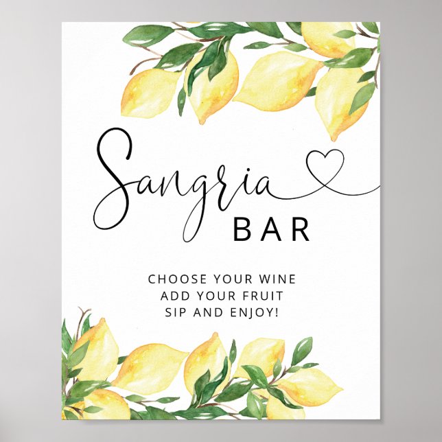 Watercolor Elegant Lemon Sangria Bar Sign (Front)