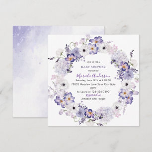 Watercolor elegant lilac flowers baby shower holiday card