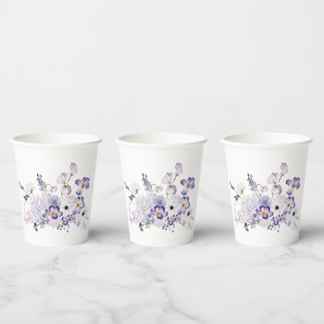 Watercolor Elegant lilac flowers  baby shower Paper Cups (Multi)