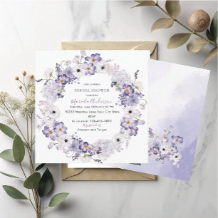 Watercolor elegant lilac flowers bridal shower holiday card