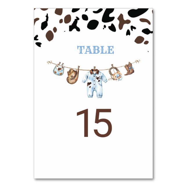 Watercolor Elegant Little Cowboy Rodeo Country Tab Table Number (Front)