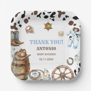 Watercolor  elegant Little Cowboy RodePaper Napkin Paper Plate