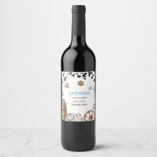 Watercolor  elegant Little Cowboy RodePaper Napkin Wine Label