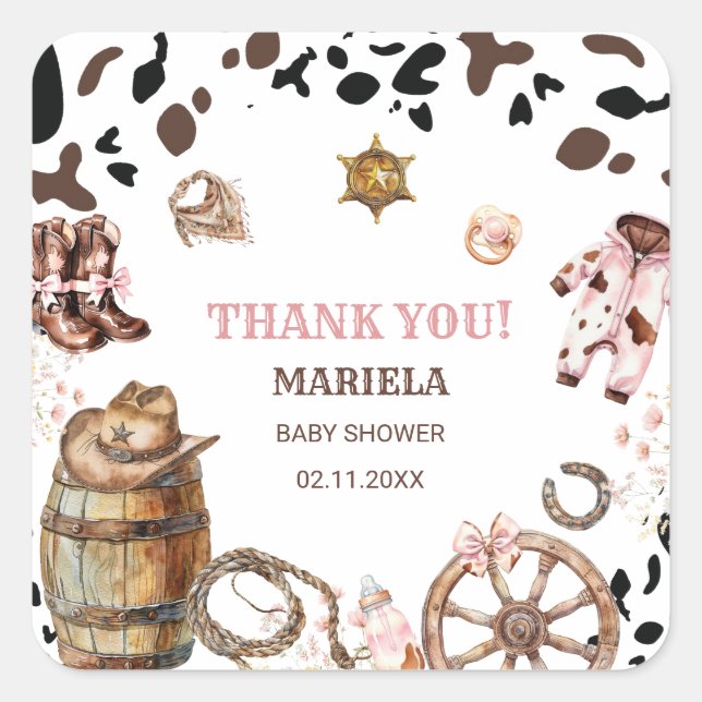 Watercolor  elegant Little Cowgirl Rodeo Country b Square Sticker (Front)