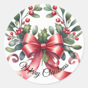 Watercolor elegant mistletoe Merry Christmas Classic Round Sticker