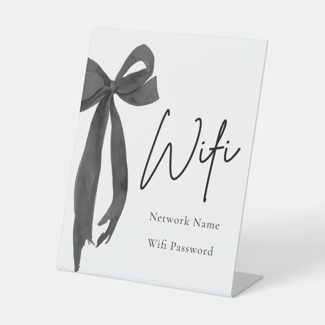 Watercolor Elegant Modern Black Bow Wifi Sign (Front)