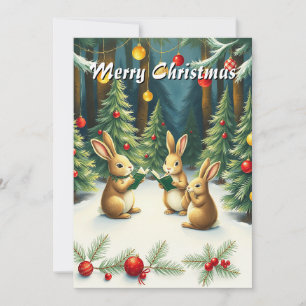 Watercolor Elegant Modern Pine Trees Caroling Holiday Card