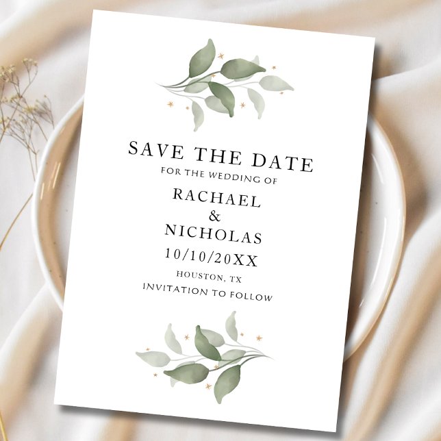 Watercolor Elegant Non Photo Greenery Wedding Save The Date (Creator Uploaded)