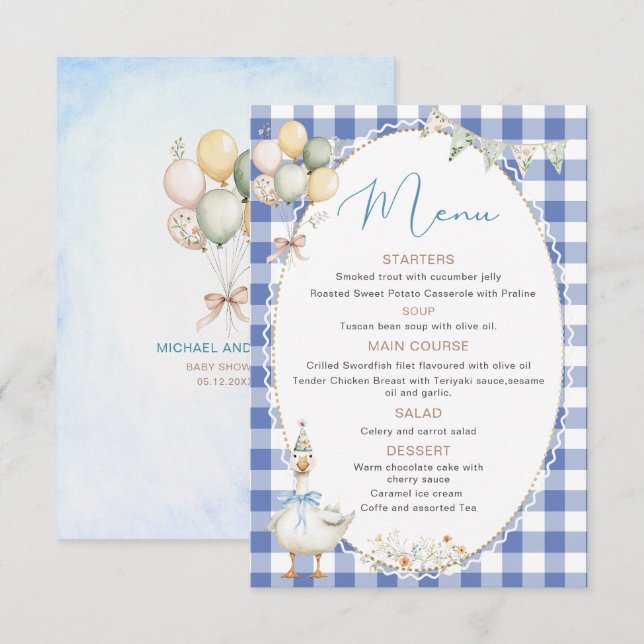 Watercolor elegant one silly goose baby shower enclosure card (Front/Back)