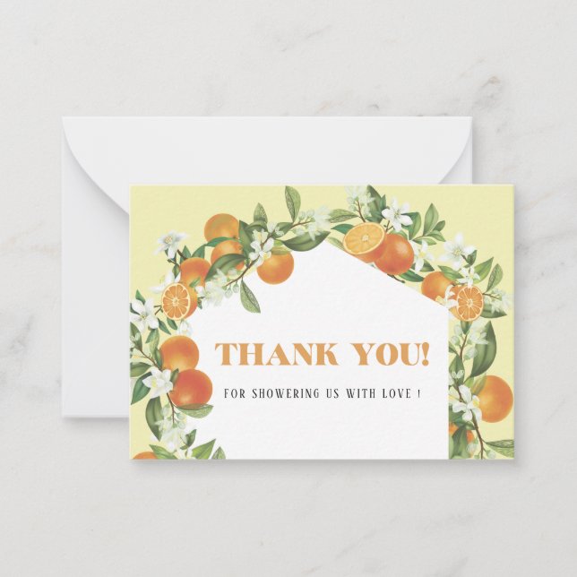 Watercolor Elegant Orange Citrus baby shower thank Card (Front)