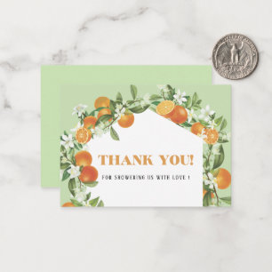 Watercolor Elegant Orange Citrus baby shower thank Card
