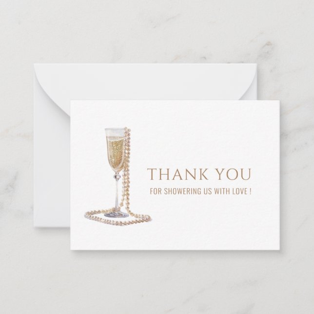 Watercolor Elegant Perls Prosecco Bridal Shower Th Card (Front)