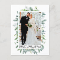 Watercolor Elegant Pine Frame Wedding Christmas
