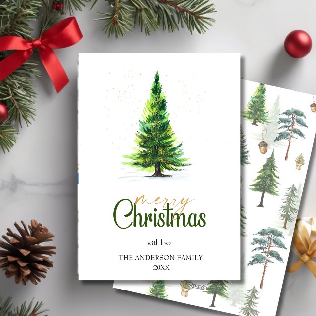 Watercolor Elegant Pine Tree Christmas Greeting Holiday Card (Watercolor Elegant Pine Tree Christmas Greeting Holiday Card)