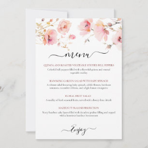 WATERCOLOR ELEGANT PINK FLOWERS MENU CARD