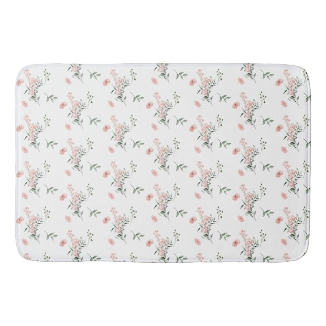 Watercolor Elegant Pink Roses Bath Mat (Front)