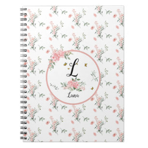 Watercolor Elegant Pink Roses with Butterflies Notebook