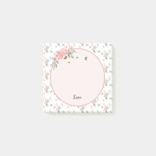 Watercolor Elegant Pink Roses with Butterflies Post-it Notes