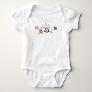 Watercolor Elegant Plaid Teddy Bear Baby Shower Baby Bodysuit