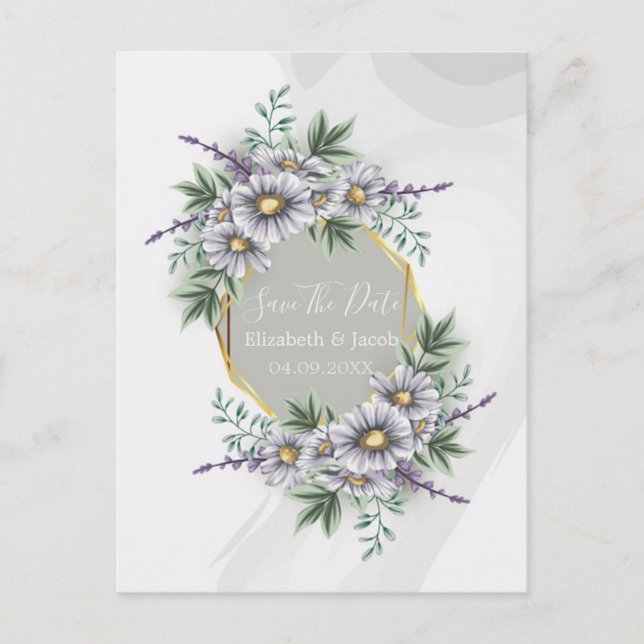Watercolor Elegant Purple Floral Save the Date Postcard (Front)