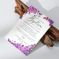 Watercolor elegant purple pink floral baptism