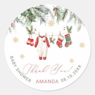Watercolor Elegant Santa Baby Christmas Baby Sho Classic Round Sticker