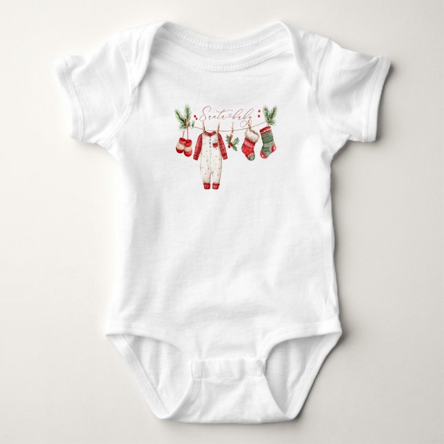 Watercolor Elegant Santa Baby Christmas Baby Showe Bodysuit (Front)