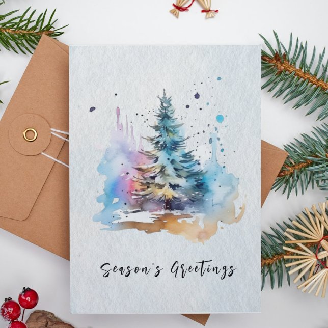 Watercolor Elegant Script Festive Christmas Tree  Holiday Card (Creator Uploaded)