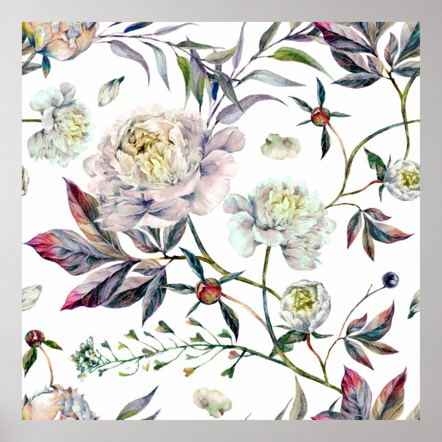 Watercolor Elegant Seamless Pattern made of White  Poster (Front)