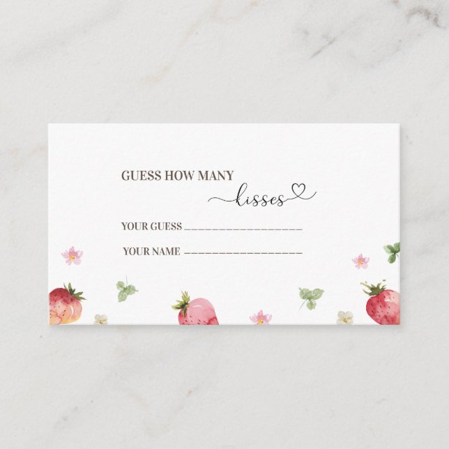 Watercolor Elegant Strawberry baby shower how many Enclosure Card (Front)