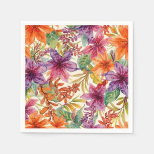 Watercolor Elegant Summer Flowers Bright Hues Napkin