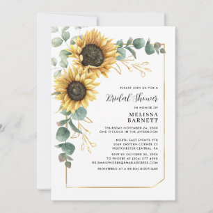 Watercolor Elegant Sunflower Floral Bridal Shower Invitation