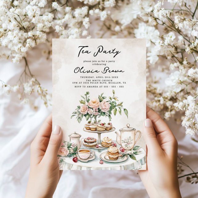 Watercolor Elegant Tea Party Birthday Invitation (Creator Uploaded)