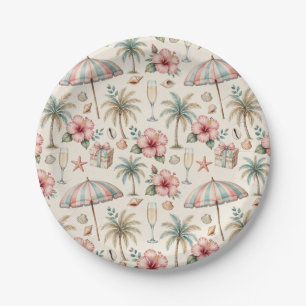 Watercolor Elegant Tropical Bridal Shower Hibiscus Paper Plate