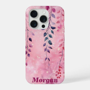 Watercolor Elegant Vines with Pink Background iPhone 15 Pro Case