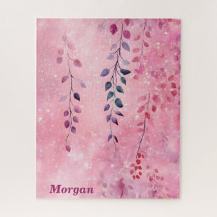 Watercolor Elegant Vines with Pink Background Jigsaw Puzzle