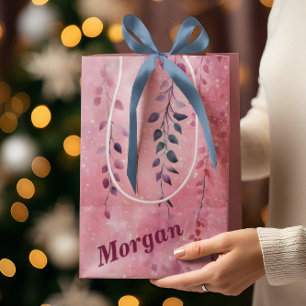 Watercolor Elegant Vines with Pink Background Medium Gift Bag