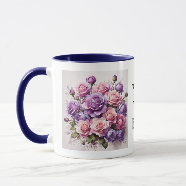 Watercolor Elegant Violet Purple Roses Flower Mug (Left)