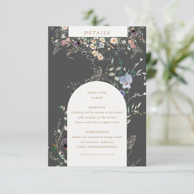watercolor elegant wildflowers reception details e enclosure card (Standing Front)
