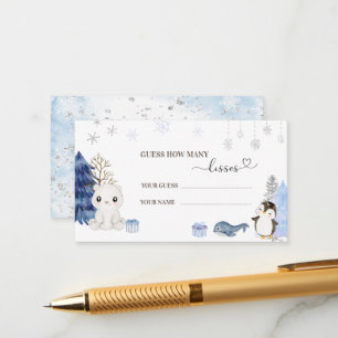 Watercolor Elegant Winter artic animals bridal sho Enclosure Card