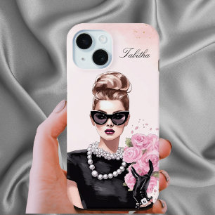 Watercolor Elegant Woman Pink Roses Customisable iPhone 15 Case